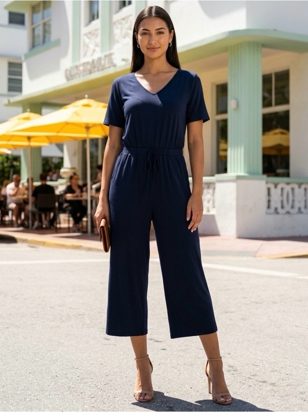 Women's Short Sleeve Blue Jumpsuit Size Medium